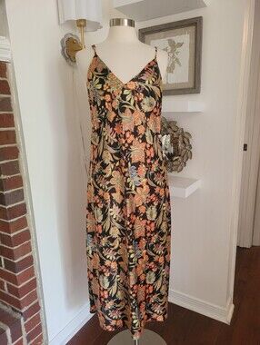 Baltic Born Black Slip Dress with Orange & Green Floral Print